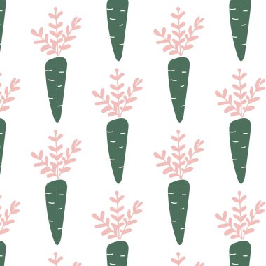 Sevimli el çizimi kusursuz desen - Havuç - vektör illüstrasyonu