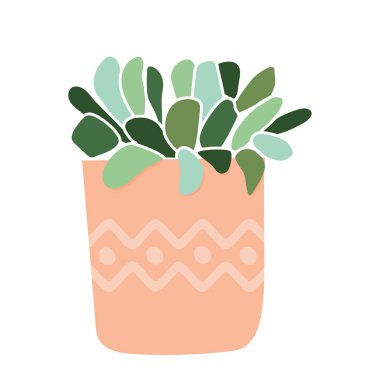 Şirin ve modern el yapımı saksıda bitki. - izole vektör çizimi