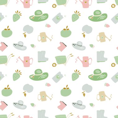 El çizimi bahçe deseni. - Kusursuz bir model. - vektör illüstrasyonu