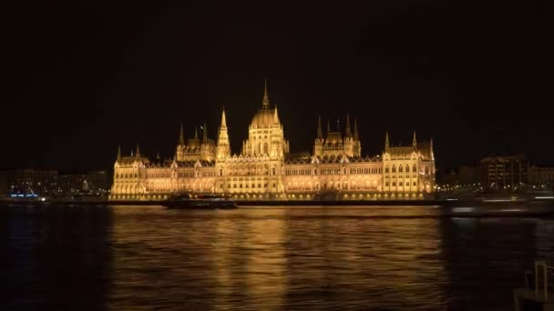 Budapest Hungary Hungarian Parliament Building Night Time Lapse — Vídeo de Stock