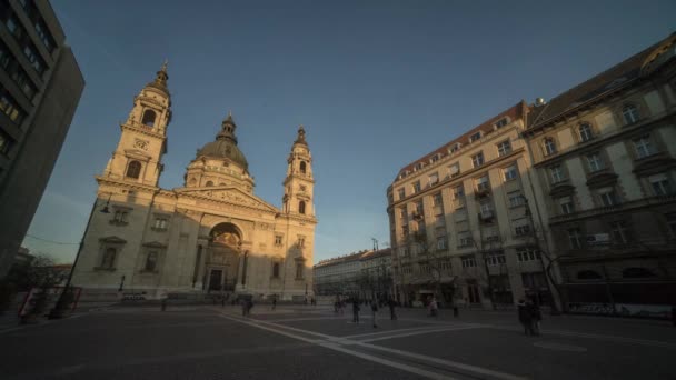 Budapest Ungarisch Stephens Basilika Sonnenuntergang Zeitraffer — Stockvideo