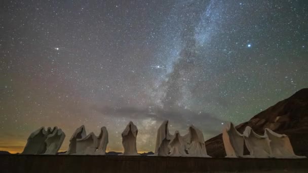 Rhyolite Nevada Φάντασμα Πόλη Γαλακτώδες Τρόπο Έναστρη Νύχτα Πάροδο Του — Αρχείο Βίντεο