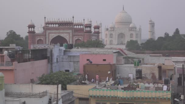 Taj Mahal Vista Distante Pôr Sol Agra Uttar Pradesh Índia — Vídeo de Stock