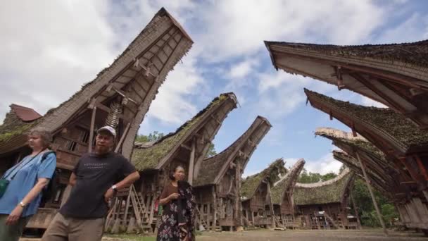 Tana Toraja Ινδονησία Pallawa Χωριό Παραδοσιακά Σπίτια Αρχιτεκτονική Του Χρόνου — Αρχείο Βίντεο
