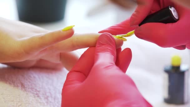 Mujer Manicura Maestro Haciendo Manicura — Vídeos de Stock