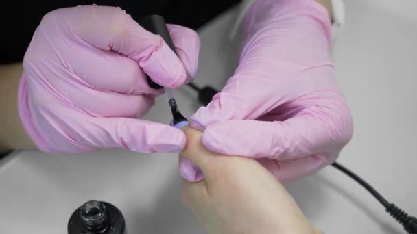 Joven Chica Manicura Haciendo Manicura Para Una Hermosa Mujer Salón — Vídeos de Stock