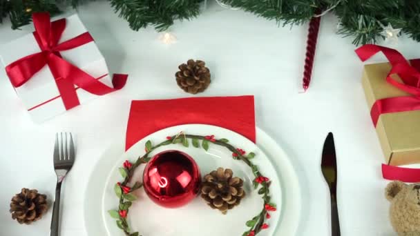 Christmas Table Empty Plate Gifts — Stock Video