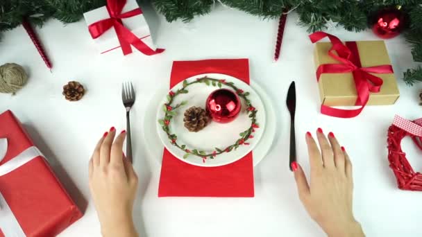 Kerst Tafel Lege Plaat Geschenken — Stockvideo