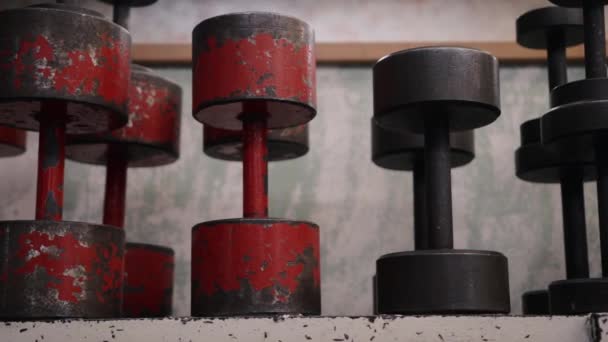 Mancuernas Viejas Gimnasio Entrenamiento — Vídeo de stock