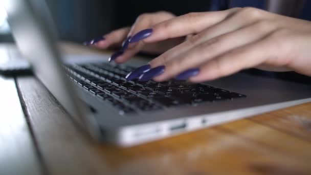 Mujer Escribiendo Teclado Del Ordenador Portátil Oficina Cerca Las Manos — Vídeos de Stock