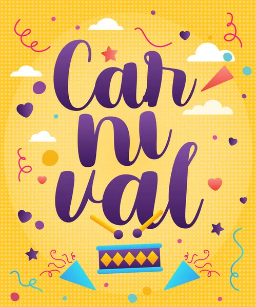 Vetor Carnaval Evento Popular Brasil Carnaval Título Roxo Com Elementos — Vetor de Stock