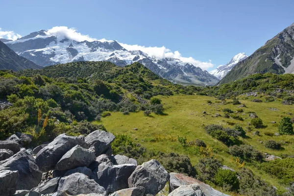 Vista Das Montanhas Hooker Valley Nova Zelândia — Fotografia de Stock