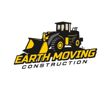 Logo şablonu vektörü yükleniyor. İnşaat şirketi için ağır ekipman logosu vektörü. Logo şablonu için yaratıcı buldozer çizimi.