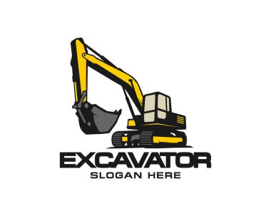 Kazı logosu şablonu vektörü. İnşaat şirketi için ağır ekipman logosu vektörü. Logo şablonu için yaratıcı kazıcı çizimi.