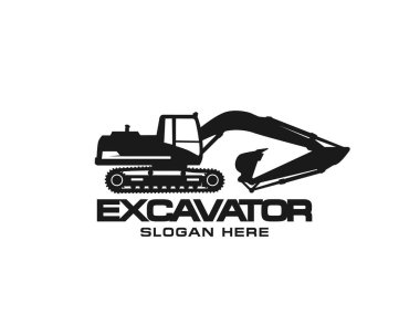 Kazı logosu şablonu vektörü. İnşaat şirketi için ağır ekipman logosu vektörü. Logo şablonu için yaratıcı kazıcı çizimi.