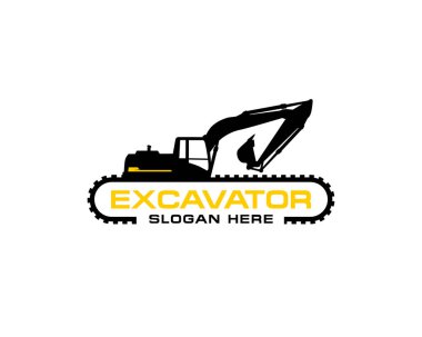 Kazı logosu şablonu vektörü. İnşaat şirketi için ağır ekipman logosu vektörü. Logo şablonu için yaratıcı kazıcı çizimi.