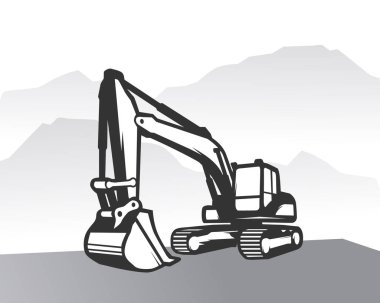 Kazı logosu şablonu vektörü. İnşaat şirketi için ağır ekipman logosu vektörü. Logo şablonu için yaratıcı kazıcı çizimi.