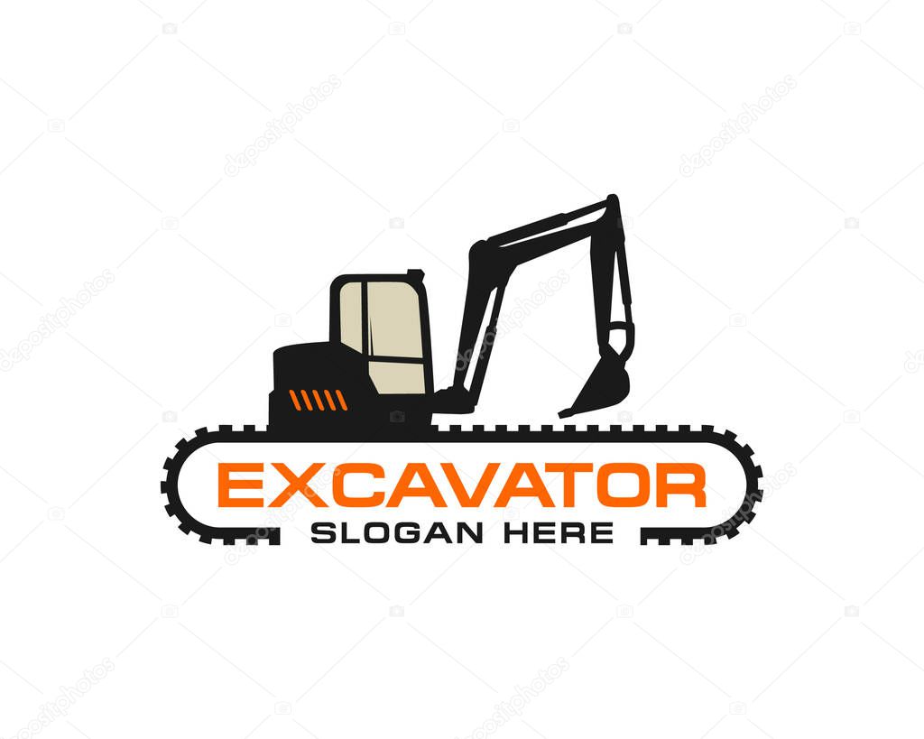 Excavator logo template vector. Heavy equipment logo vector for construction company. Creative excavator illustration for logo template.