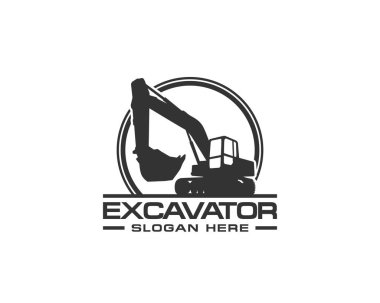 Kazı logosu şablonu vektörü. İnşaat şirketi için ağır ekipman logosu vektörü. Logo şablonu için yaratıcı kazıcı çizimi.