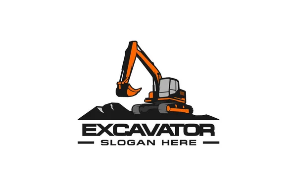 Kazı logosu şablonu vektörü. İnşaat şirketi için ağır ekipman logosu vektörü. Logo şablonu için yaratıcı kazıcı çizimi.