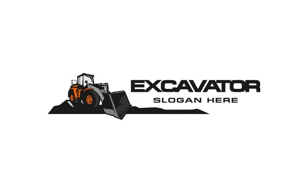 Kazı logosu şablonu vektörü. İnşaat şirketi için ağır ekipman logosu vektörü. Logo şablonu için yaratıcı kazıcı çizimi.