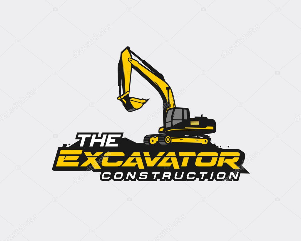 Excavator logo template vector. Heavy equipment logo vector for construction company. Creative excavator illustration for logo template.