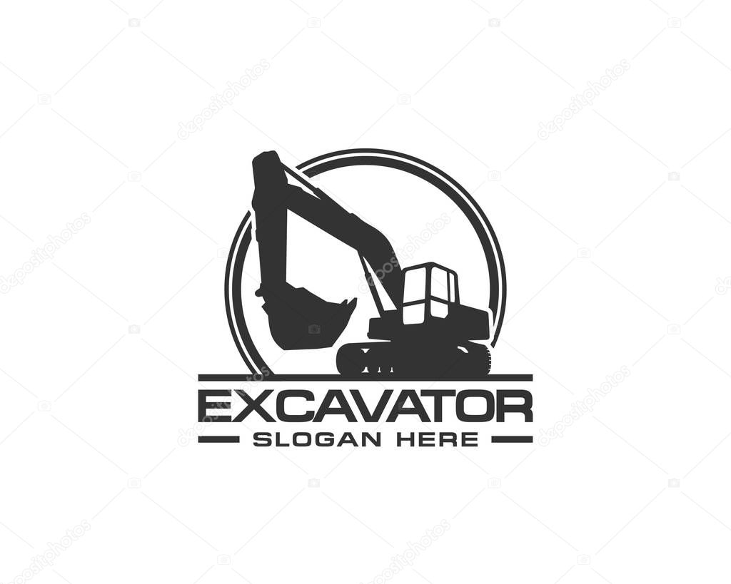 Excavator logo template vector. Heavy equipment logo vector for construction company. Creative excavator illustration for logo template.