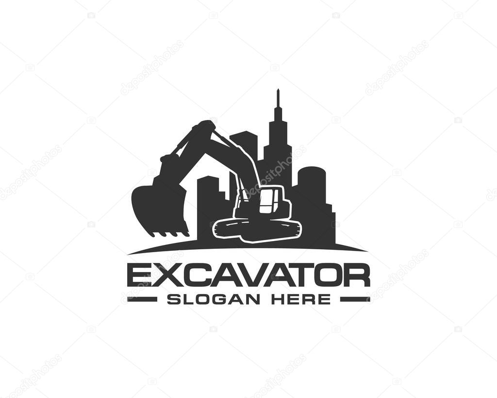 Excavator logo template vector. Heavy equipment logo vector for construction company. Creative excavator illustration for logo template.