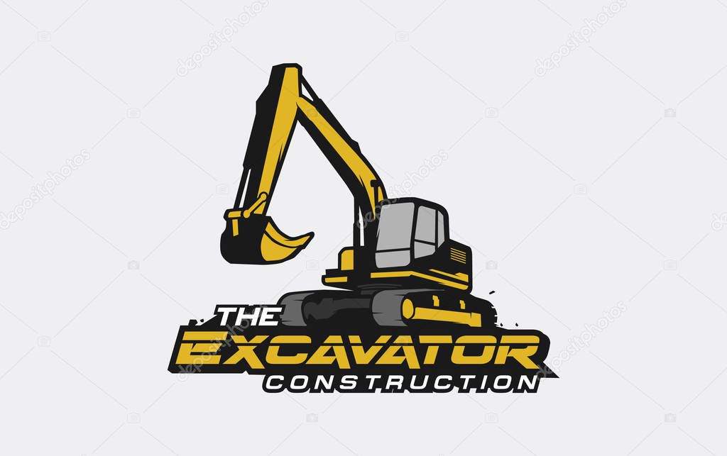 Excavator logo template vector. Heavy equipment logo vector for construction company. Creative excavator illustration for logo template.