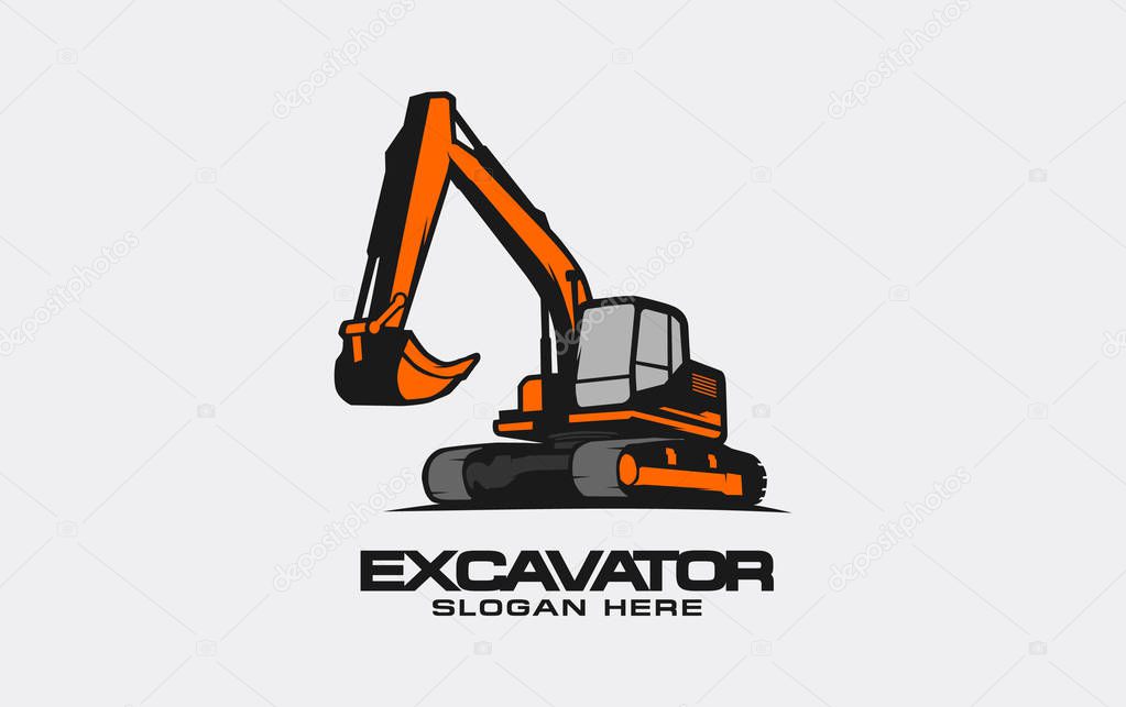 Excavator logo template vector. Heavy equipment logo vector for construction company. Creative excavator illustration for logo template.