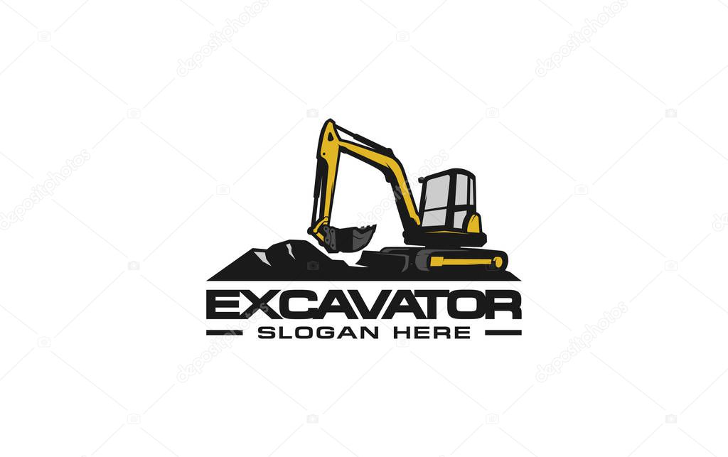 Excavator logo template vector. Heavy equipment logo vector for construction company. Creative excavator illustration for logo template.