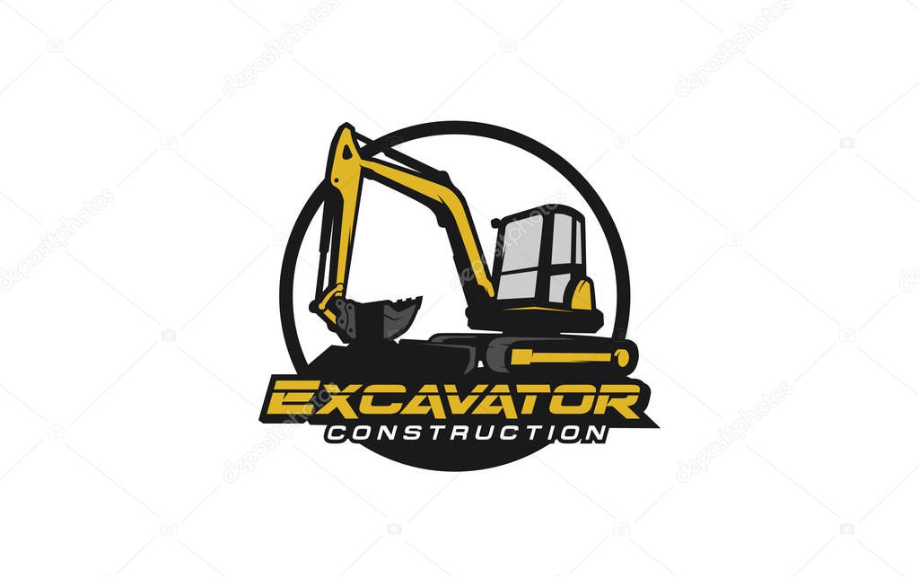 Excavator logo template vector. Heavy equipment logo vector for construction company. Creative excavator illustration for logo template.