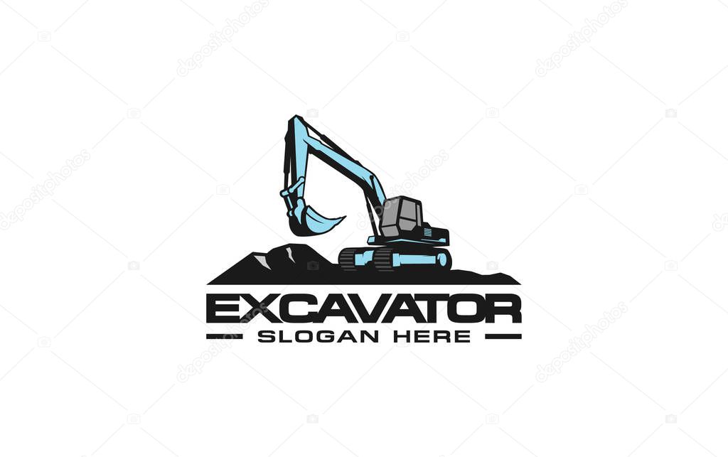 Excavator logo template vector. Heavy equipment logo vector for construction company. Creative excavator illustration for logo template.