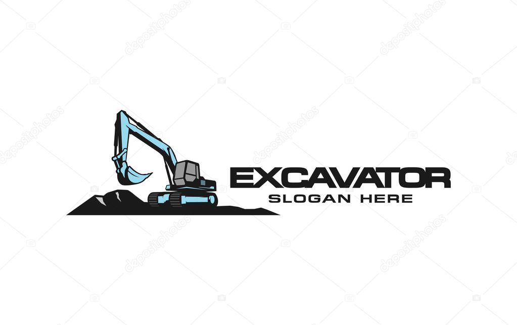 Excavator logo template vector. Heavy equipment logo vector for construction company. Creative excavator illustration for logo template.