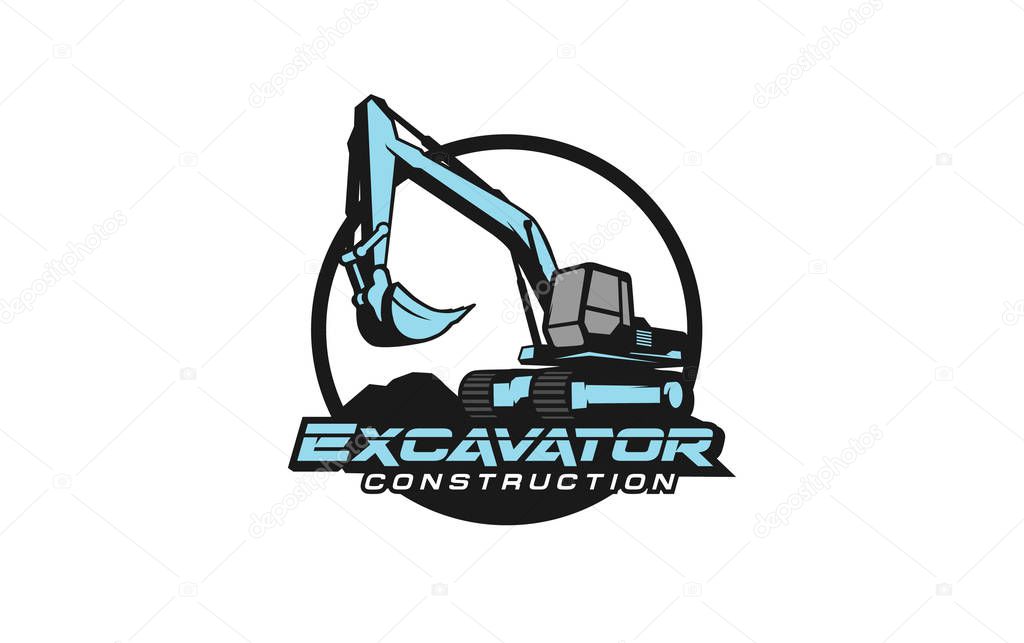Excavator logo template vector. Heavy equipment logo vector for construction company. Creative excavator illustration for logo template.