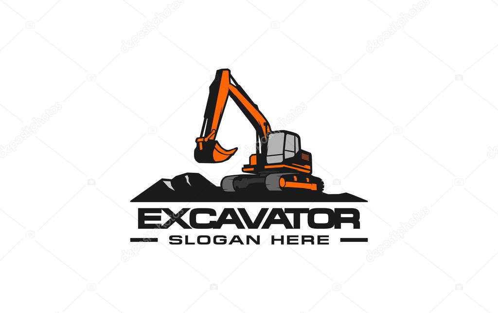 Excavator logo template vector. Heavy equipment logo vector for construction company. Creative excavator illustration for logo template.