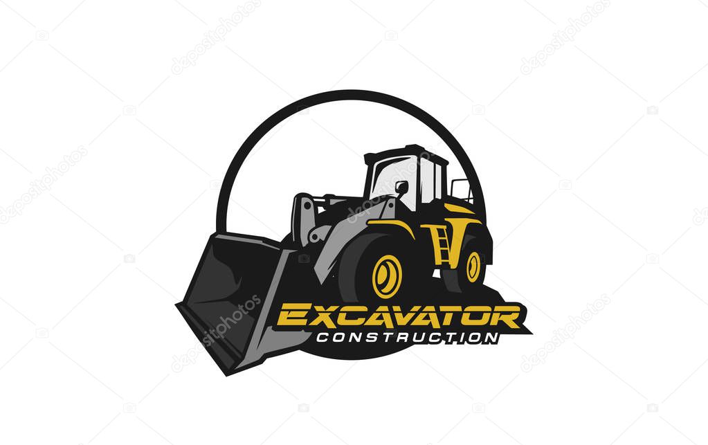 Excavator logo template vector. Heavy equipment logo vector for construction company. Creative excavator illustration for logo template.