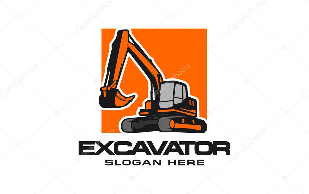 Excavator logo template vector. Heavy equipment logo vector for construction company. Creative excavator illustration for logo template.