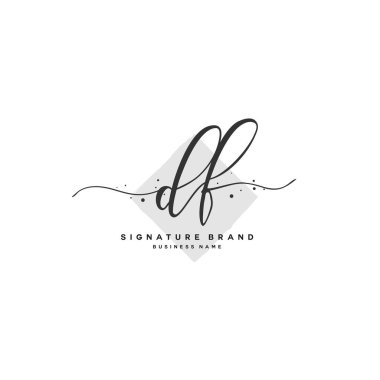 D F DF Initial letter handwriting and signature logo. A concept handwriting initial logo with template element.