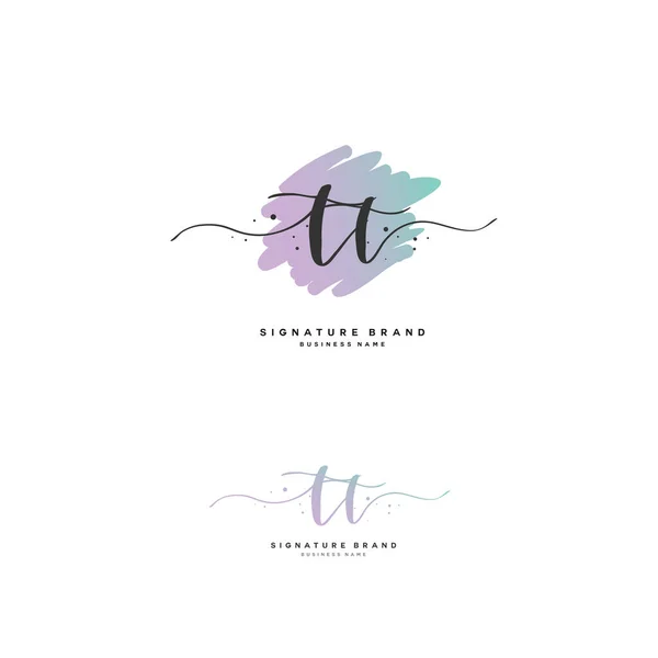 T TT Initial letter handwriting and signature logo. A concept handwriting initial logo with template element.