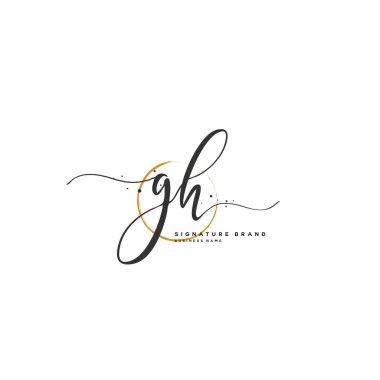 G H H Gh İlk harf el yazısı ve imza logosu. Şablon ögesine sahip bir konsept el yazısı logosu.