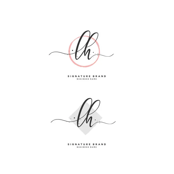 L H Lh初期文字手書きと署名のロゴ.テンプレート要素付きのコンセプト手書きの初期ロゴ. — ストックベクタ