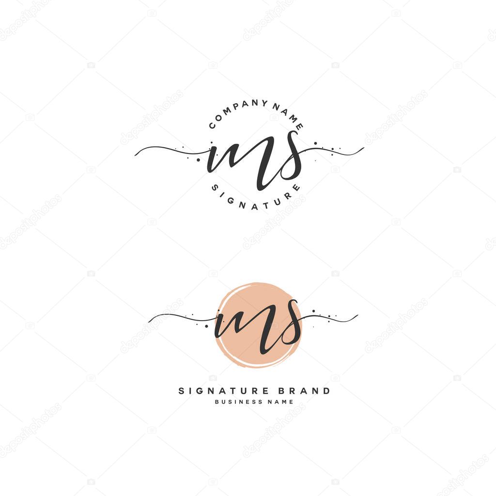 M S MS Initial letter handwriting and signature logo. A concept handwriting initial logo with template element.