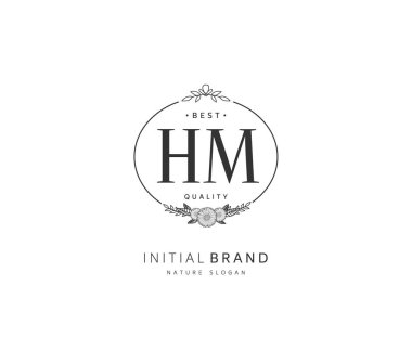 H M HM Beauty vector initial logo, handwriting logo of initial signature, wedding, fashion, jewerly, boutique, floral and botanical with creative template for any company or business.