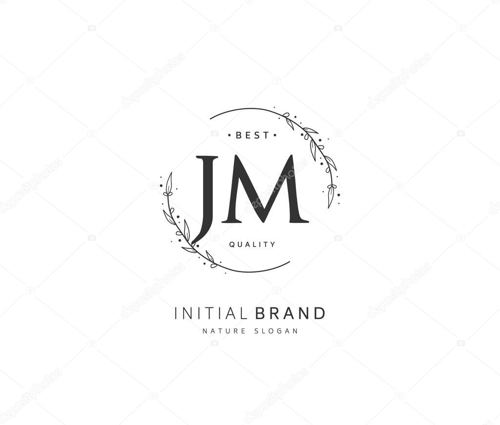 J M JM Beauty vector initial logo, handwriting logo of initial signature, wedding, fashion, jewerly, boutique, floral and botanical with creative template for any company or business.