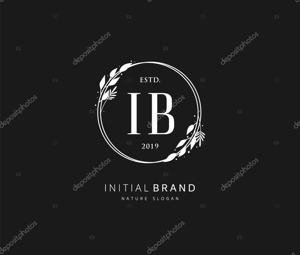 I B IB Beauty vector initial logo, handwriting logo of initial signature, wedding, fashion, jewerly, boutique, floral and botanical with creative template for any company or business.