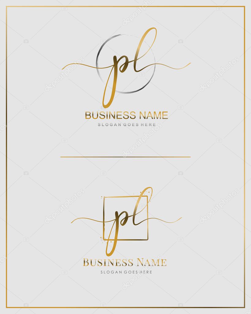 Initial P L PL handwriting logo vector. Letter handwritten logo template.