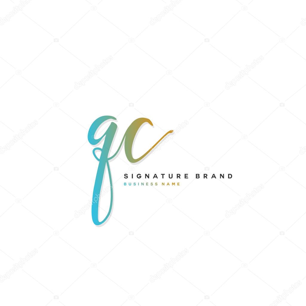 Q C QC Initial letter handwriting and signature logo concept design