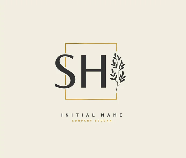 S H SH Beauty vector initial logo, handwriting logo of initial signature, wedding, fashion, jewerly, boutique, floral and botanical with creative template for any company or business.