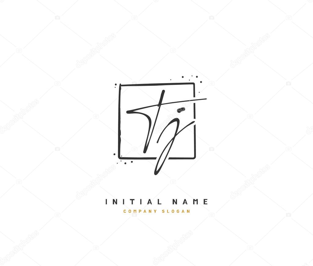 T J TJ Beauty vector initial logo, handwriting logo of initial signature, wedding, fashion, jewerly, boutique, floral and botanical with creative template for any company or business.